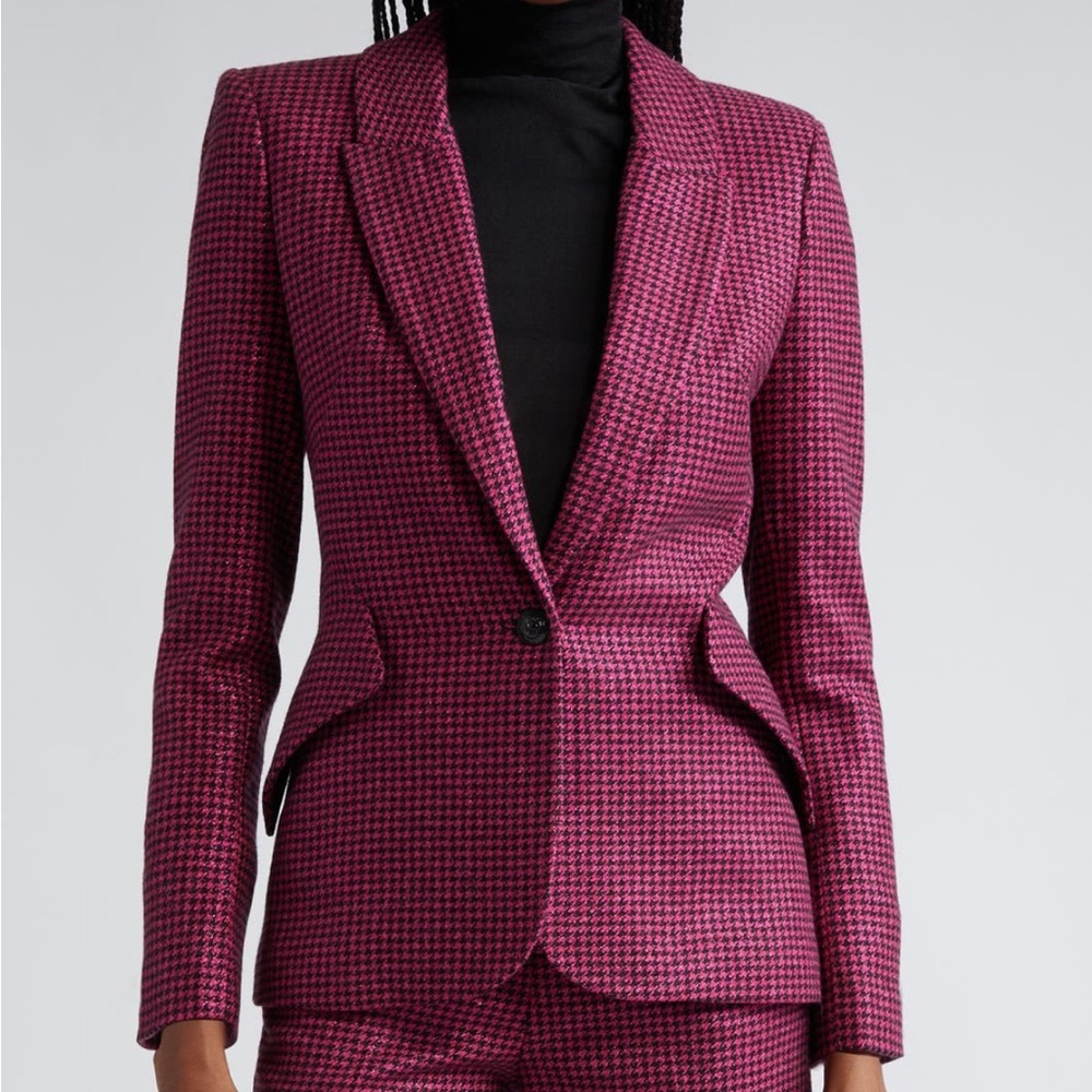 NWT L'agence Chamberlain Pink Houndstooth Tailored Blazer Sz 12